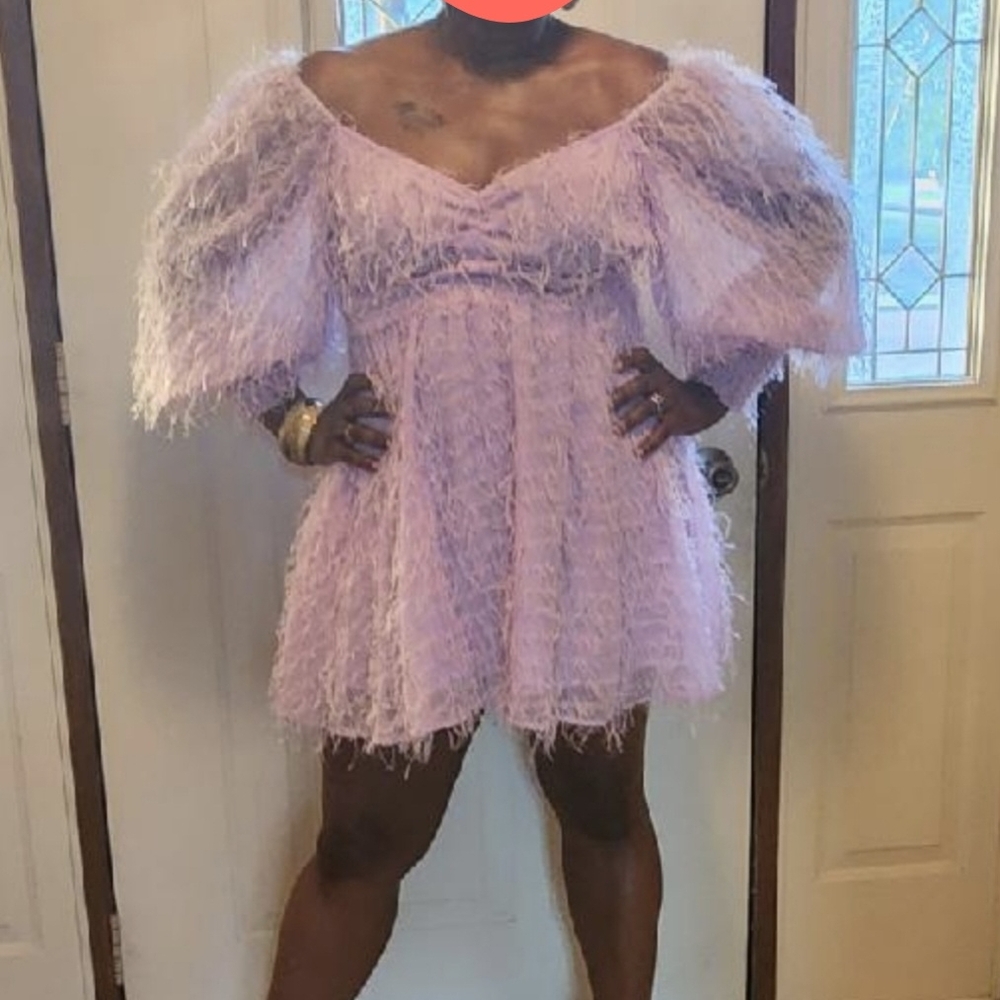 ASOS Petite Lavender Feathered Off-Shoulder Dress Size 10P